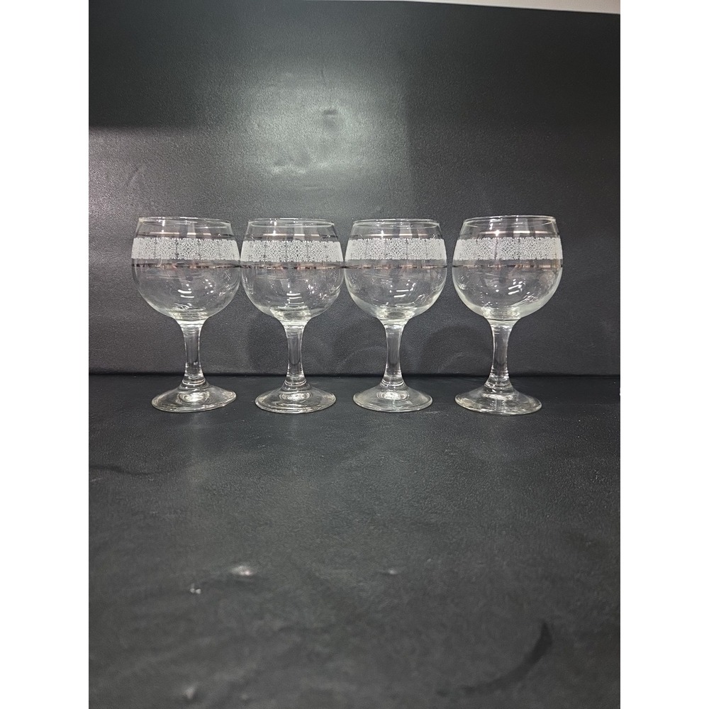 Art Deco Wine Glasses, Set of 4, Silver & White MCM Glasses, Vintage Decoration